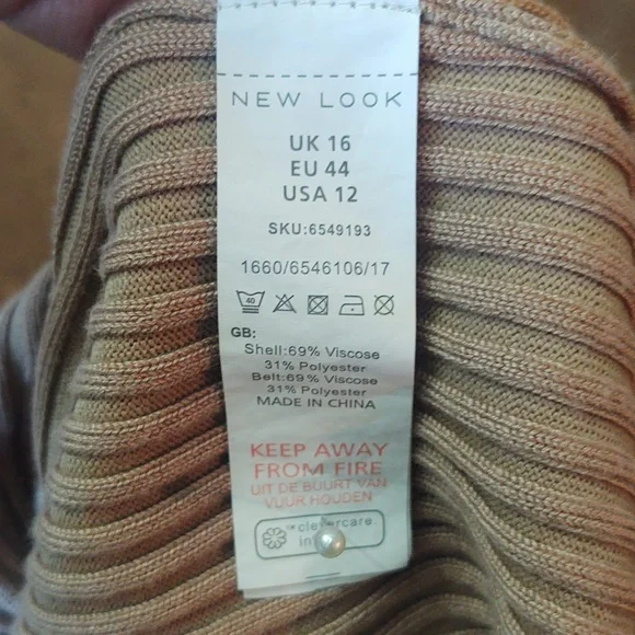 New Look Size 12 Mock Neck Ribbed Long Sleeve Dress with Front Split - Picture 10 of 11